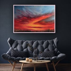 Szkarłatny Zmierzch 90x60 cm – oryginalny obraz olejny przedstawiający zachód słońca