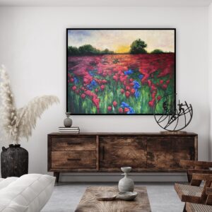 Tam gdzie zachodzi słońce 110x90 cm – strukturalny obraz akrylowy z czerwonymi makami